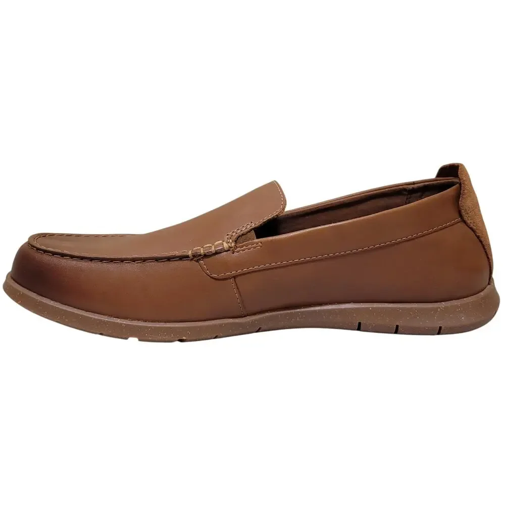 Clarks Men Flexway Step Slip On Moc Toe Loafers Size US 11M Tan Brown Leather